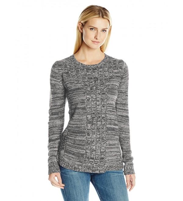 Women's 3/4 Silver Marled Shirttail Cabled Pullover Tunic Sweater ...