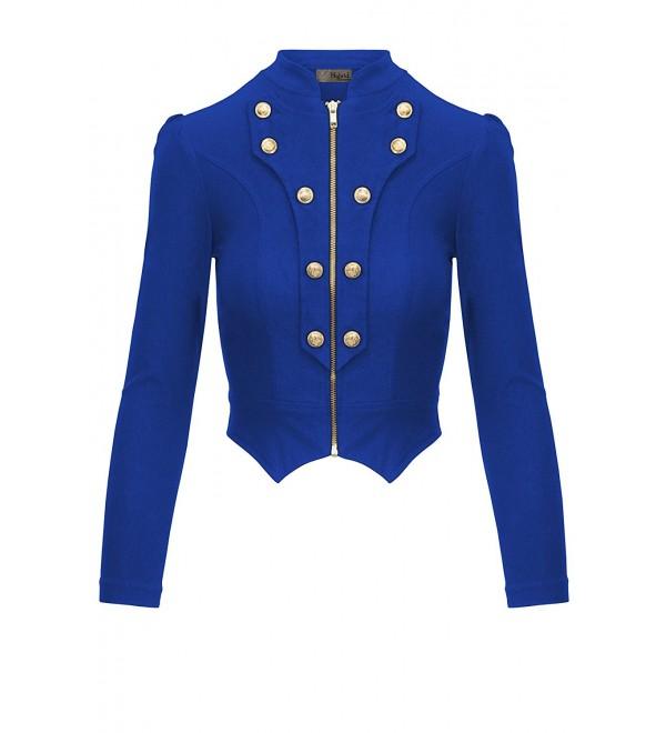 Women's Military Crop Stretch Gold Zip Up Blazer Jacket - Royal ...