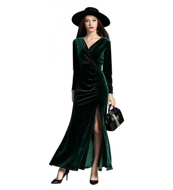 Women's 90s Retro Velvet Long Bodycon Side Slit Formal Evening Gown ...