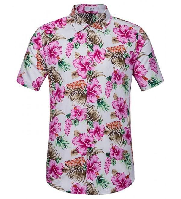 Men's Hawaiian Flower Print Casual Button Down Short Sleeve Shirt ...