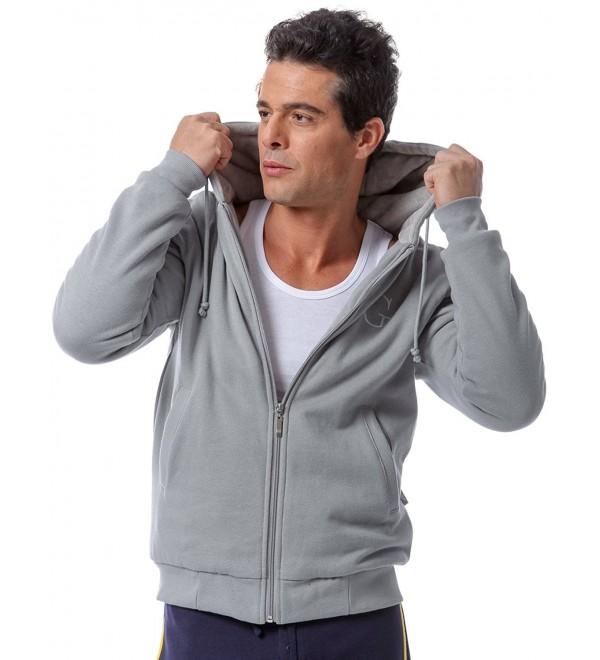 Men's Hooded Sweatshirt Thick Coat Full Zip Jackets - Grey - C011O6IFXUB