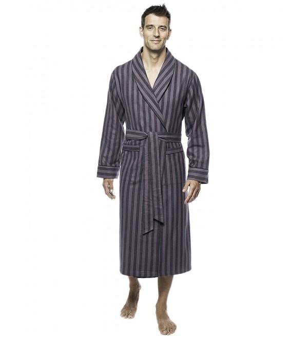 Mens Premium 100% Cotton Flannel Robe - Stripes Black/Grey - CC12ID711IN
