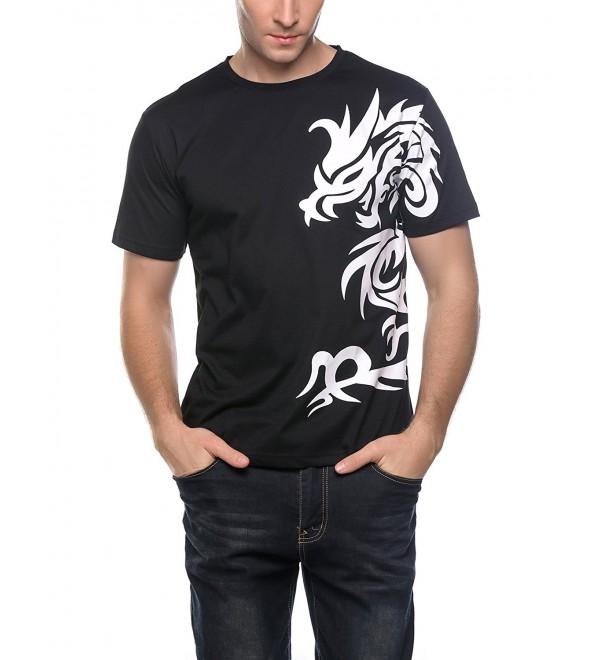 Men's Short Sleeve Print Tee Summer Dragon T-Shirt Tops - Black ...