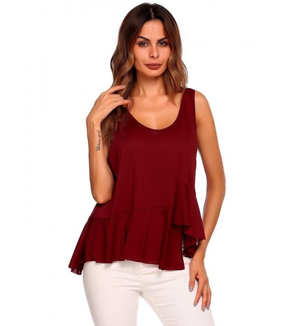 Women's Summer Sleeveless Ruffle Hem Pleated Casual T-shirt Tank Tops ...