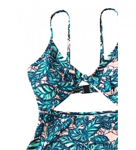 Women's Leaves Print Back Hook Closure Cut Out Bikini One Piece ...