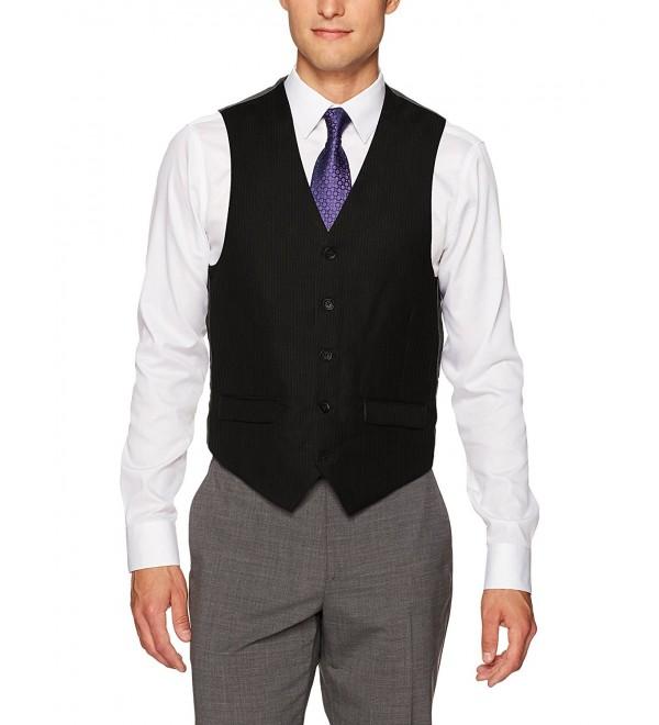 Men's Solid Regular Fit Suit Seperate Vest - Black - CU17Z3LWODZ