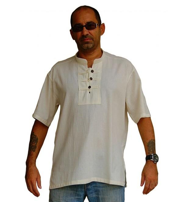 Cream Loomed Cotton Men's Shirt Kung Fu Mandarin Collar Short Sleeve ...