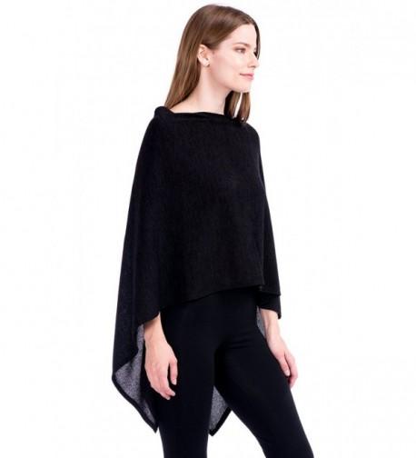 Solid Knit Short Asymmetric Wrap Poncho Topper - Black - C811O0LLKY7