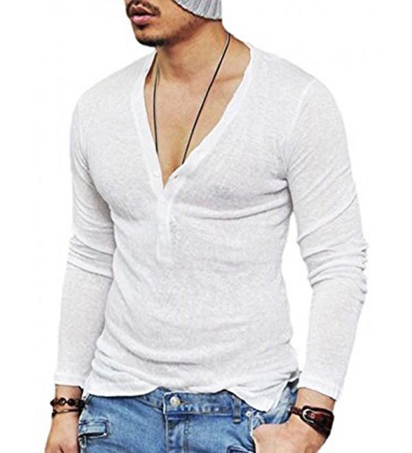 Men's Long Sleeves T-Shirt Sexy See Through Mesh Hollow Deep V Neck ...