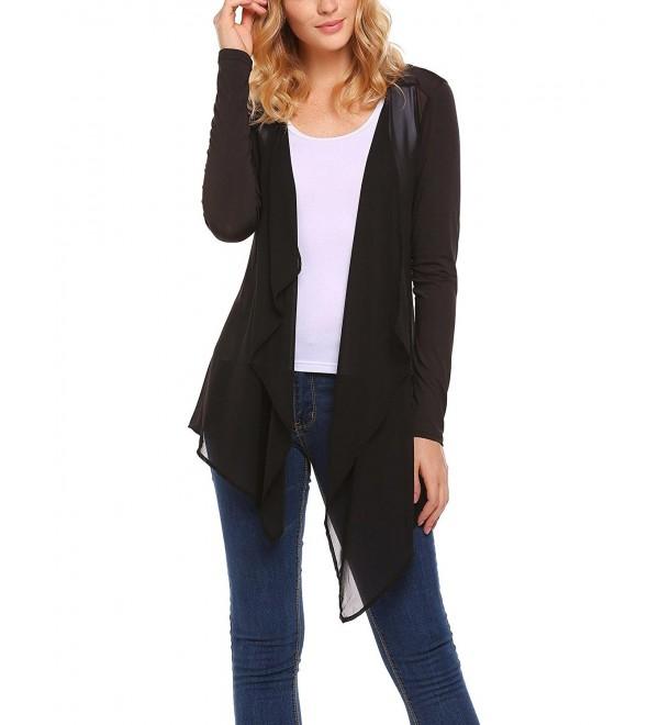 Womens Open Front Draped Chiffon Cardigan Casual Loose Long Sleeve ...