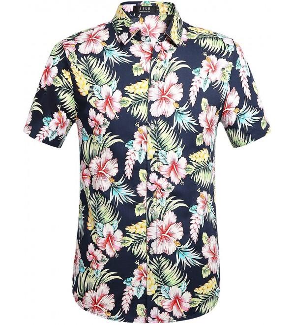 Men's Button Down Causal Short Sleeve Aloha Hawaiian Shirts - Navy ...