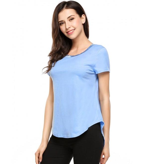 Women's Casual Scoop Neck Short Sleeve Asymmetrical Shirt Blouse Top ...