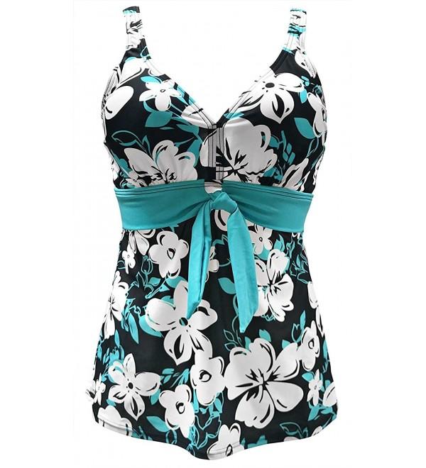 Women's Vintage Swimsuit Floral Tie-Front Tankini Top Beach Swimwear ...