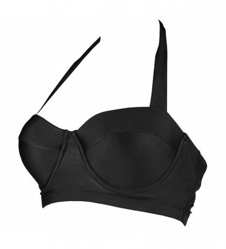 Women's Retro Bikini Top Solid Black Bra Pin Up Padding Swim Tankinis ...