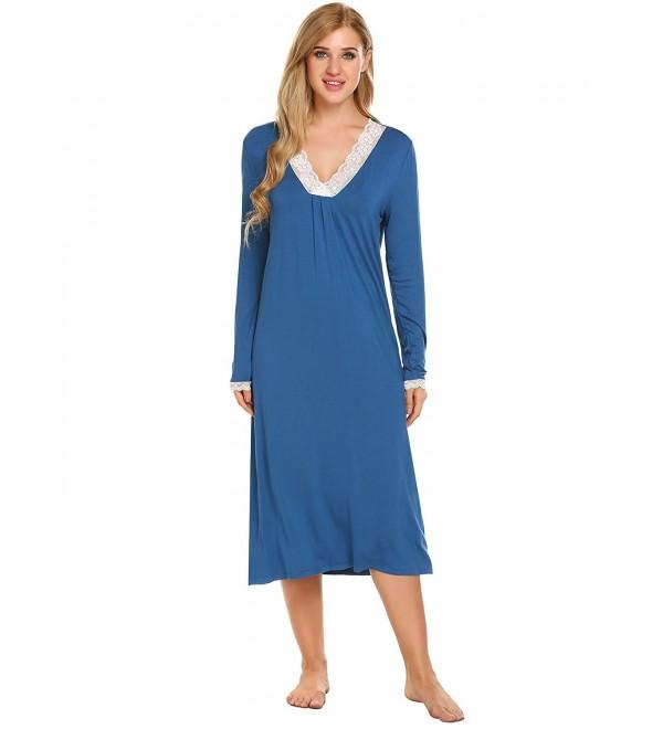 Women's Nightgown Long Sleeve Sleep Shirt Nithstshirt Lace Sleep Dress ...