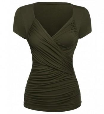 Newbely Womens Pleated V Neck T Shirt