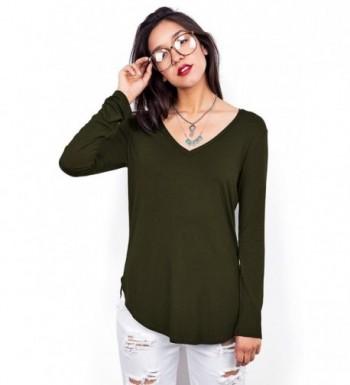 Womens Basic Sleeve V Neck Olive