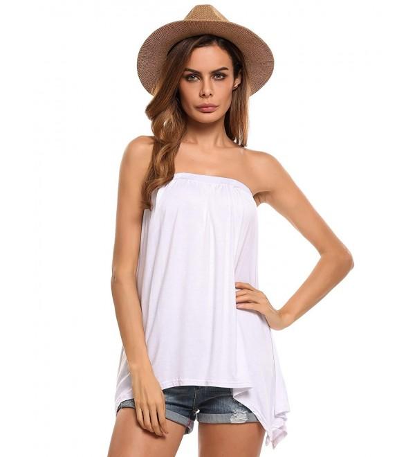 Women's Sleeveless Tube Top Asymmetrical Hem Tunic Shirt - 001-white ...