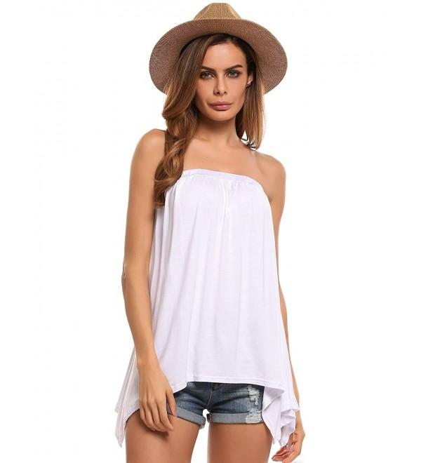 Women's Sleeveless Tube Top Asymmetrical Hem Tunic Shirt - 001-white ...
