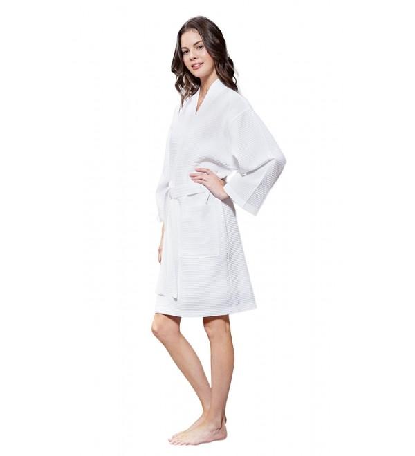 Lightweight Cotton Blend Women Waffle Kimono Spa Robe - White - CA18225QTOU