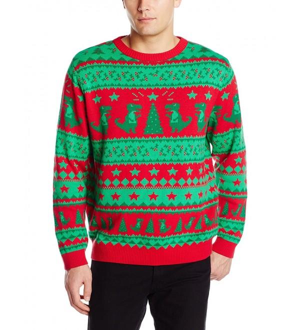 Men's Traditional Dinosaur Fairisle Ugly Christmas Sweater - Red Combo ...