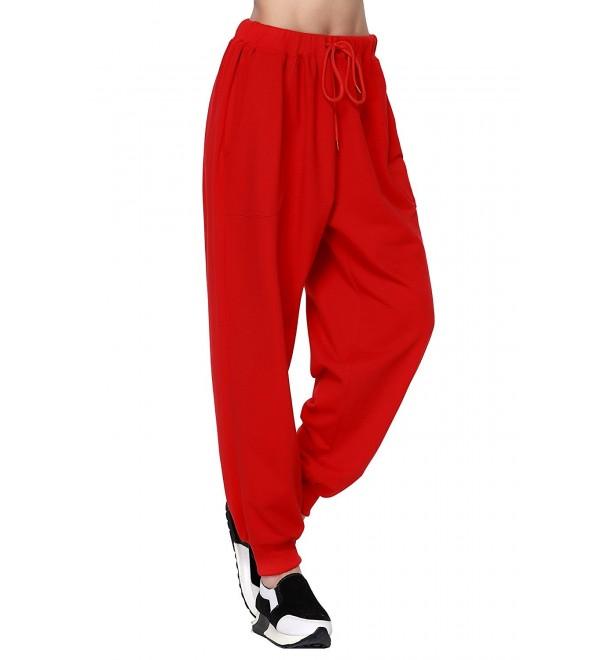 Women's Plus Size Drawstring Drop Crotch Harem Pants - Red - CD12BKLJXJD
