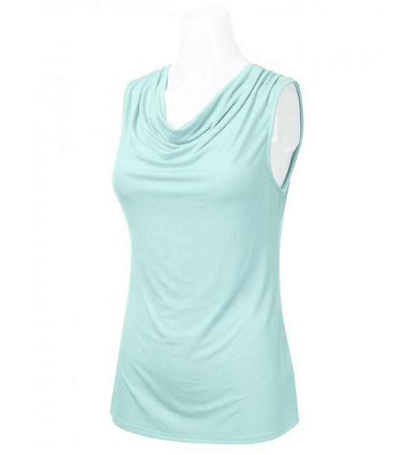 Womens Cowl-Neck Ruched Draped Sleeveless Stretchy Blouse Tank Top (S ...
