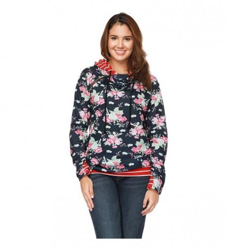 Hoodies Tops Floral Printed Drawstring Sweatshirt