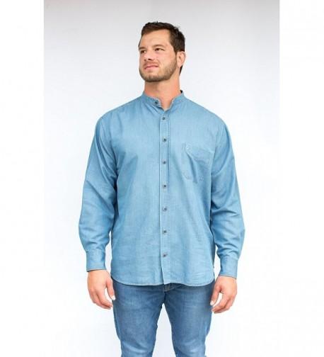 Irish Grandfather Collarless Cotton/Tencel Denim Shirt In Light Blue ...