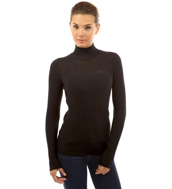 Women's Turtleneck Eyelet Inset Sweetheart Sweater - Black - CR124IPDLXR