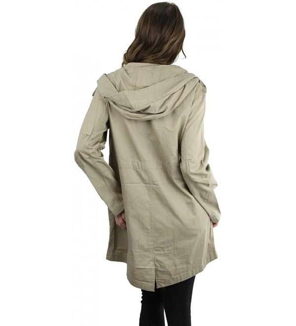 Women's Drawsting Cinched Waist Hooded Utility Jacket Classic Khaki CE12O5LFTNG