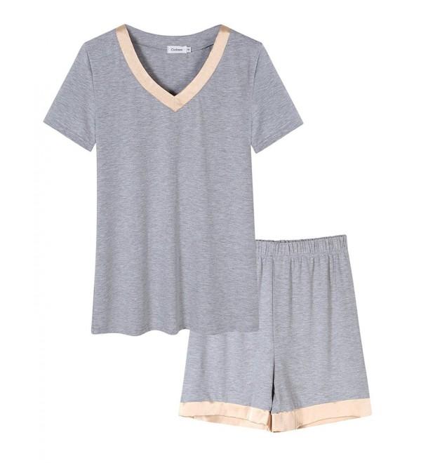 Coolmee Womens V Neck Sleepwear Sleeve1 Grey