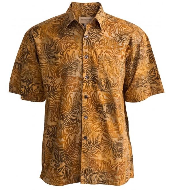 Autumn Gold Tropical Hawaiian Batik Shirt - Gold - CL11STLLZX5