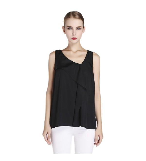 Women's Top Asymmetric Neckline Sleeveless Chiffon Blouse - Black ...