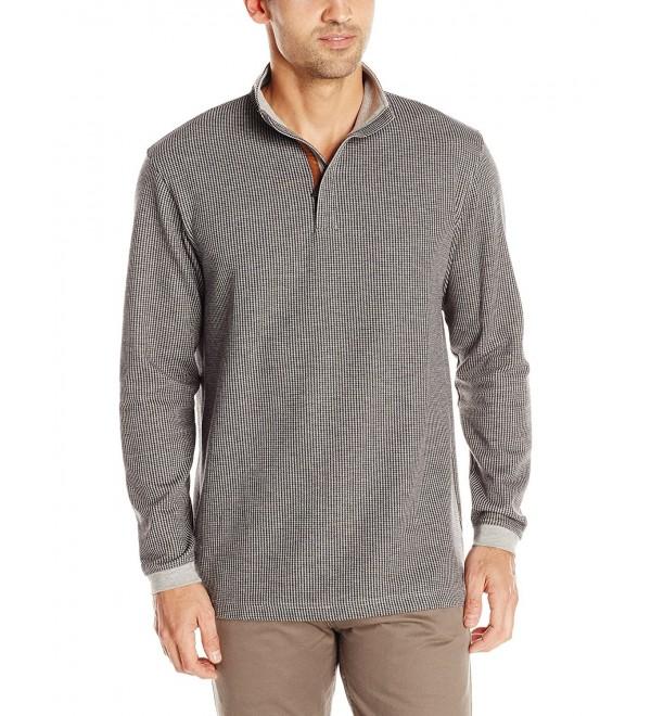 Men's Houndstooth Knit Quarter Zip Sweater - Black - C5127F54YSX