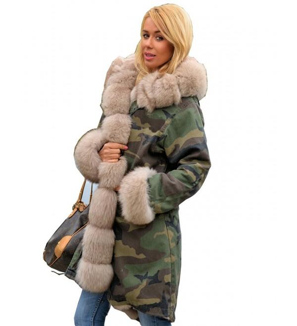 Ladies Fur Collar Hooded Parka Military Camouflage Winter Warm Jacket ...