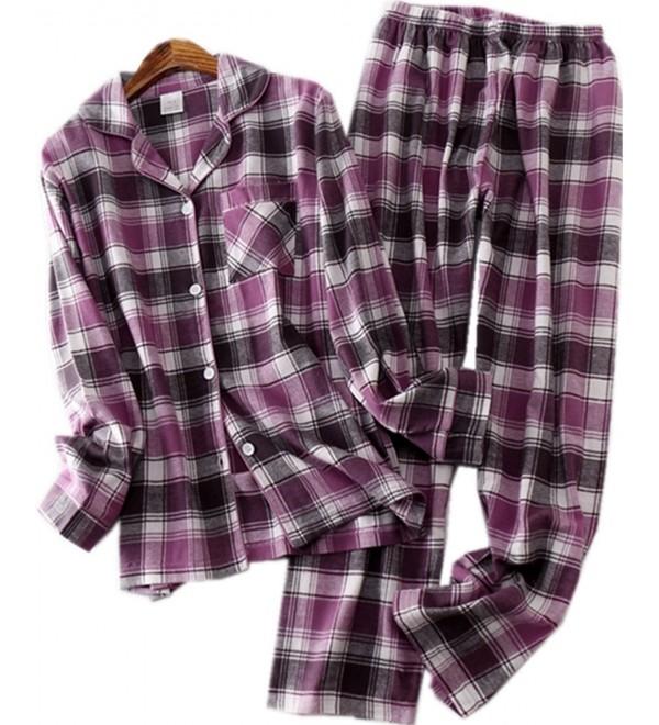 Women's Classic Plaid Cotton Flannel Button Down Pajamas Set SY251 ...