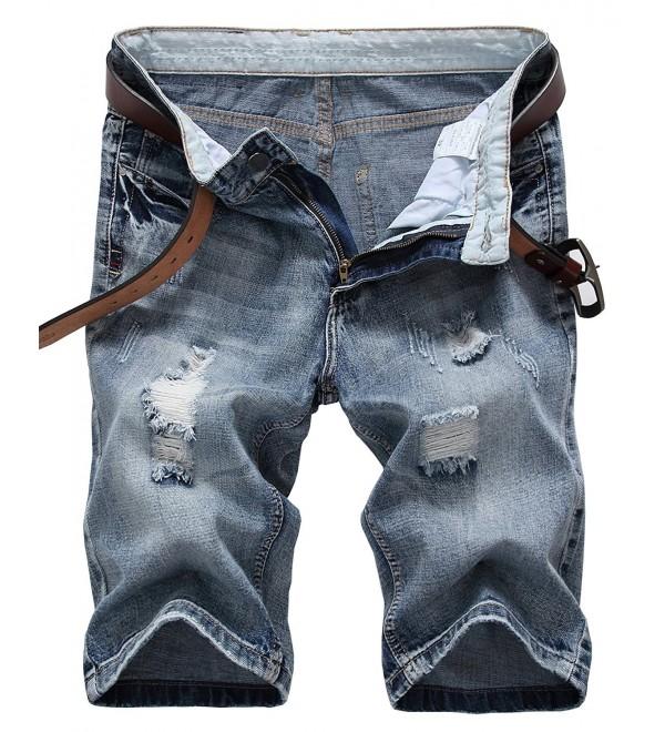 Men's Fashion Ripped Distressed Straight Fit Denim Shorts With Hole ...