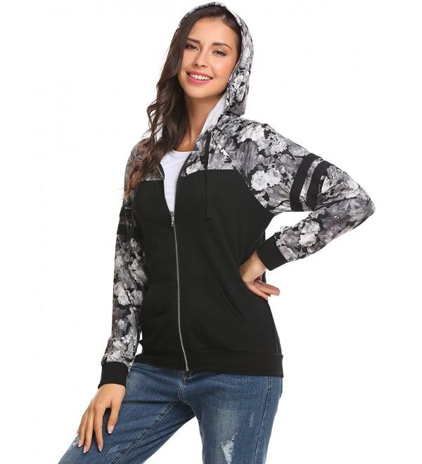 Womens Full Zip Hooded Sweatshirt Lightweight Floral Print Hoodie ...