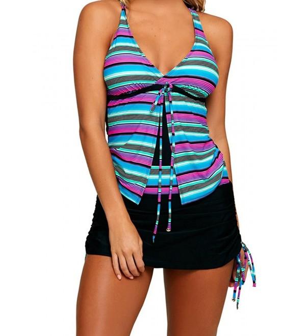 Womens Striped Tankini Bathing skirtini