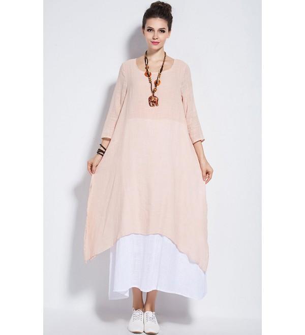 Spring Summer Fake Two Piece Linen&Cotton Dress Plus Size Dress Y82 ...