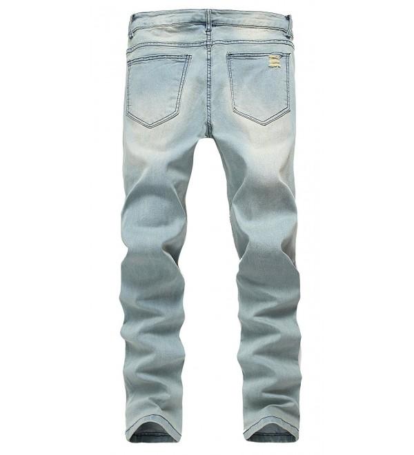 Men's Light Blue Ripped Skinny Distressed Destroyed Slim Jeans Pants ...