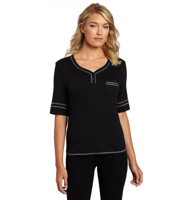 Women's Basic Henley Pajama Top - Black - CJ1193NRUKF