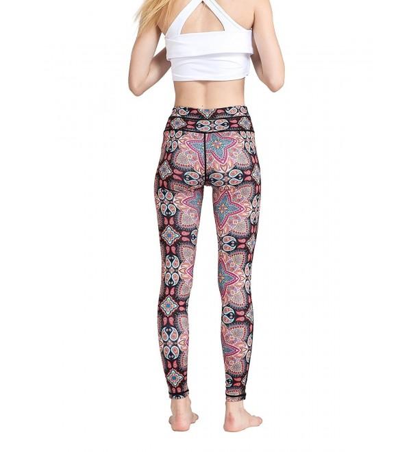 Printed Stretchy Pilates Leggings - D Red Paisley - CD186GR4ZWI