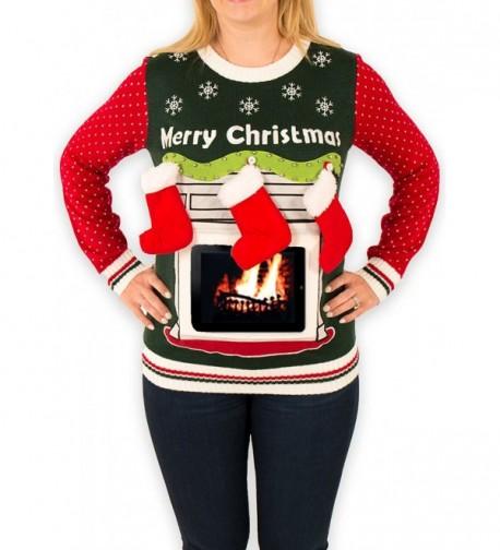 Festified Womens Fireplace Christmas Sweater