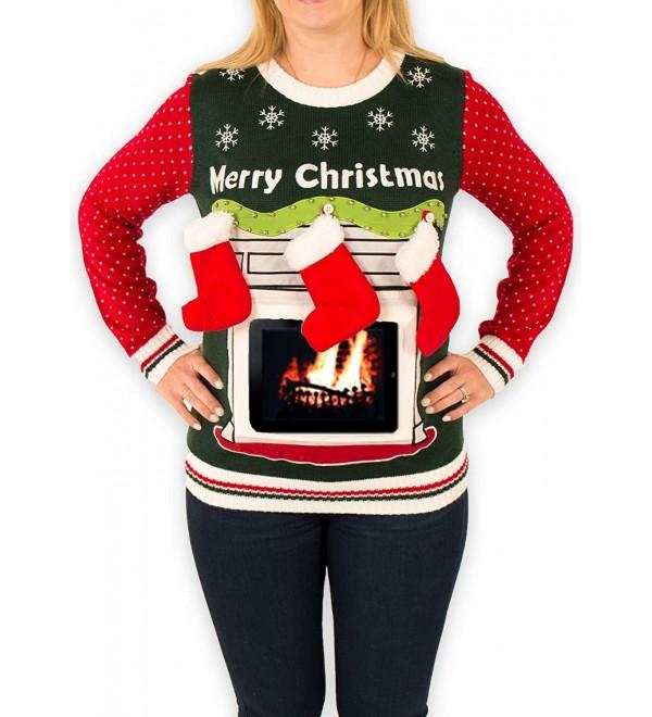 Festified Womens Fireplace Christmas Sweater