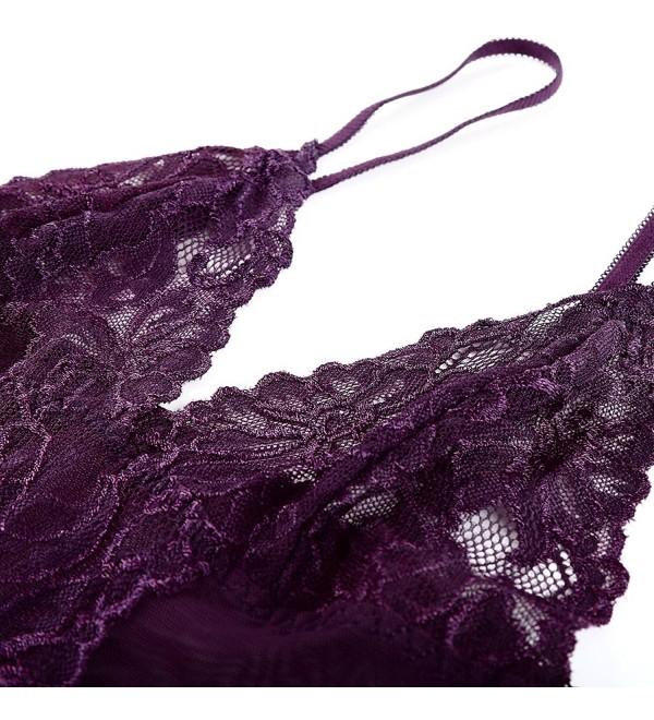 Sexy Women Lingerie Robe Lace Nightwear Babydoll Sets Of 3 - Purple ...