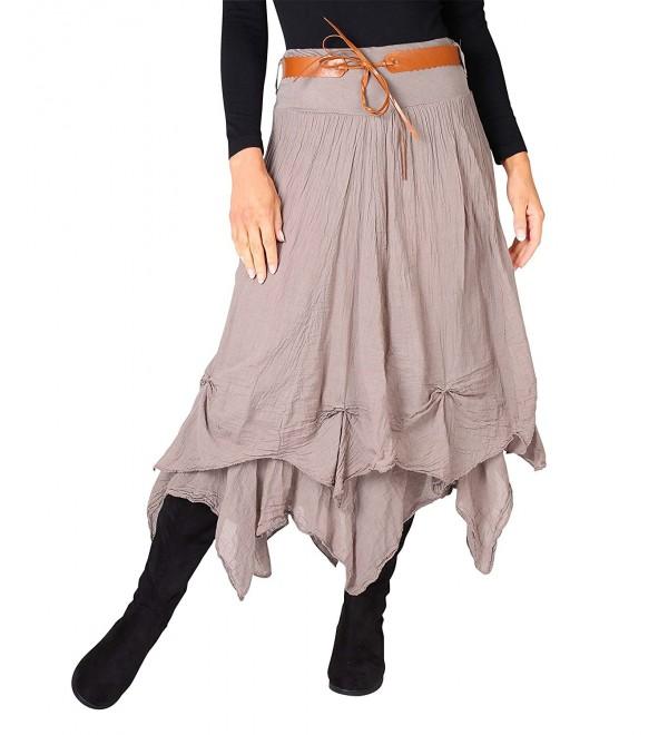 Womens Bohemian Gypsy Cotton Belted Elastic High Waist Maxi Long Skirt ...