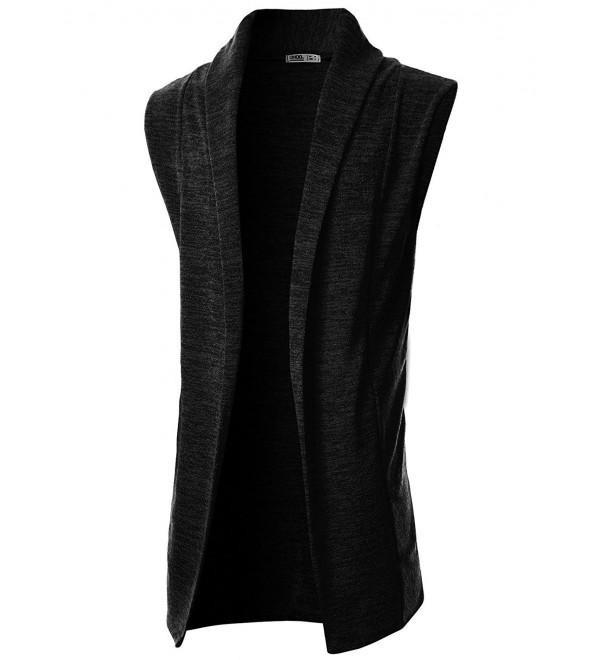 Mens Sleeveless Draped Open Front Shawl Collar Knitted Long Vest ...