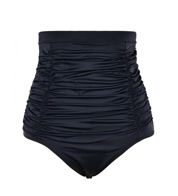 Women's Swimwear Retro Ruched High Waisted Bikini Bottom Shorts - Black ...